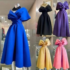 Satin Tea Length Evening Dress For Wedding Off Shoulder Simple Formal Prom Gowns