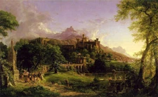 Art oil painting - The Departure Knights in the landscape & castle