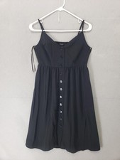 Forever 21 Dress Womens Large Black Button Down Spaghetti Strap Midi Pockets