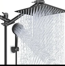 NEW 8" High-Pressure Rain Shower Head & Handheld Combo 11" Ext Arm Black