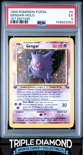 1999 Pokemon Fossil 1st Edition #5/62 Gengar Holo PSA 5 EX FDP117