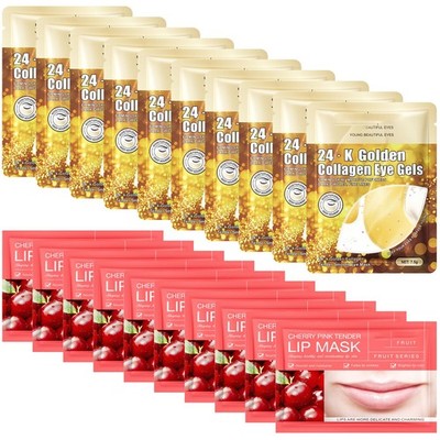30 Pcs Lip Masks & Eye Masks, 24K Gold Crystal Gel 1 Count (Pack of 30) 