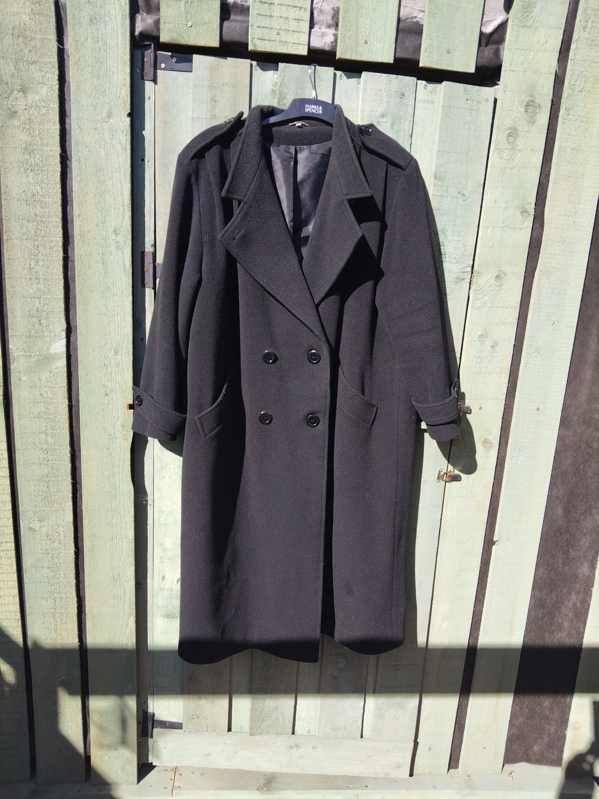 Vintage Black Wool Long Length Overcoat Size 44