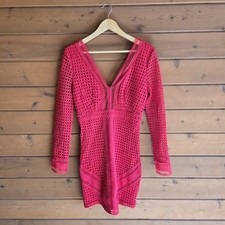 ASTR The Label Red Lace Bodycon Mini Dress Long Sleeve Cutout Semi Sheer NWT M