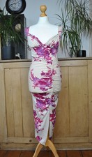 ASOS Floral Beige Pink Midi Dress Jersey Sleeveless Bodycon Size 12 Fits Small
