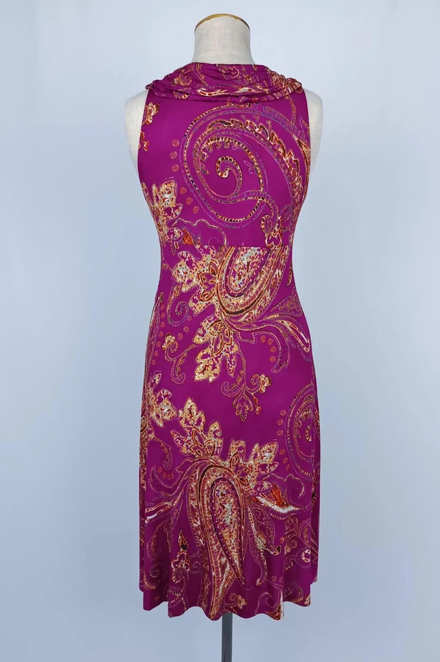 Vestido midi de seda sin mangas Etro púrpura naranja estampado cachemira IT 42 / US 6 hecho en Foto 2 de 4