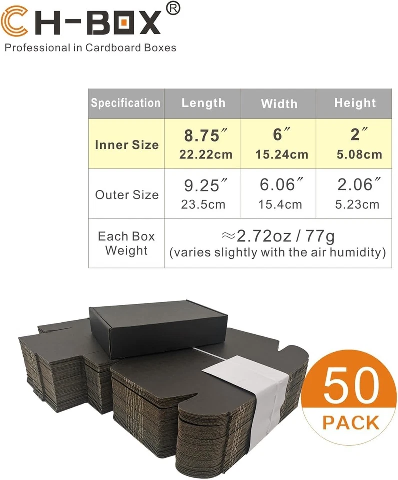 Small Shipping Boxes, 50 Pack, Black, 9x6x2" - Image 4 of 4