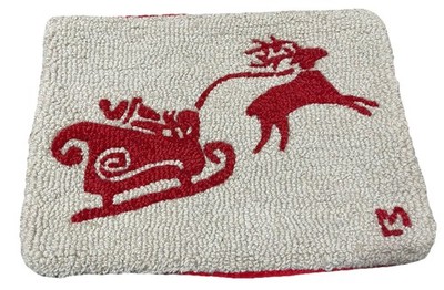 Chandler 4 Corners Hand Hooked Wool Santa s Sleigh Pillow Cover 14  X 20 
