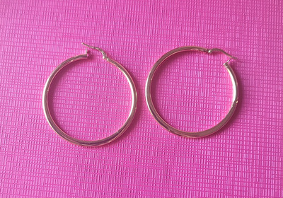 Neu 14k massiv Gold gelb altmodischer Stil glatt groß 2'' x 2'' Creolen