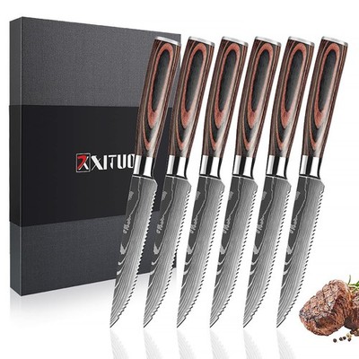Serrated Steak Knife Set - 6pcs Premium 4.5 inch Kitchen Cutting Steak Knives...
