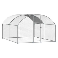 Metal Chicken Coop 9.8x13.1x6.5 ft Walk-in Chicken Run with Cover Doom Roof