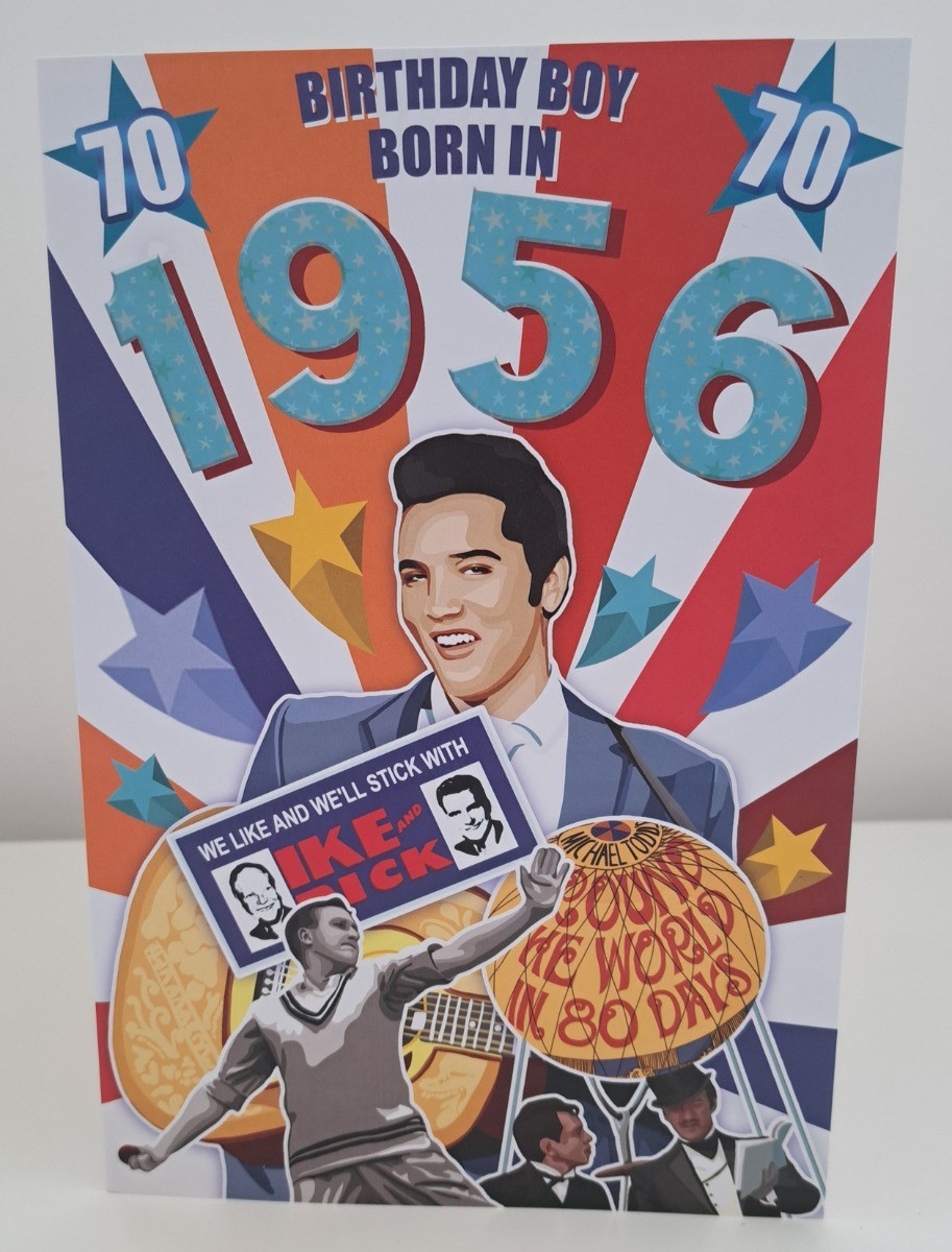 Male 70th Birthday Born In 1956 Card. Facts about 1956. 23x15cm (9x6 Inches)