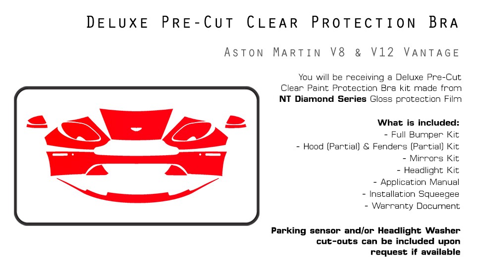 Aston Martin Vantage 2012-2016 PreCut Paint Protection Film Clear Bra PPF Kit