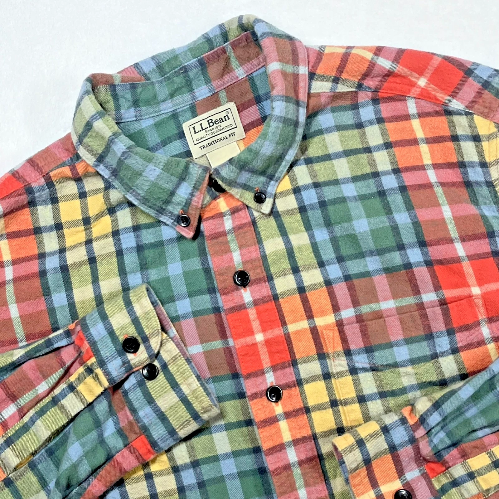 L.L. Bean Flannel Shirt Mens Large Multicolor Plaid Traditional Fit Cotton
