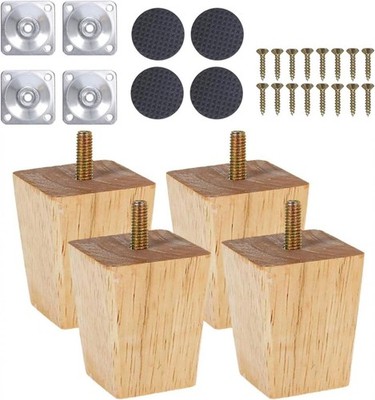 4er Pack Ersatz 3''/8cm kleine quadratische Massivholz Möbelbeine - Naturholz