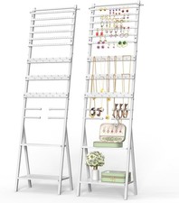 Jewelry Stand Organizer Tall Jewelry Armoire w/36 Hook  Storage Shelves Earring