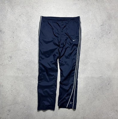 Nike Vintage Nylon Track Pants Swoosh Drill Y2K Navy