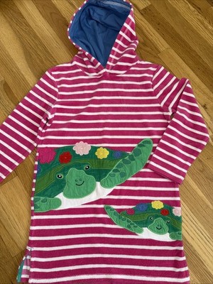 MINI BODEN Pink STRIPE Turtle TERRY CLOTH TOWELING HOODIE COVERUP GIRLS SZ 8-9y