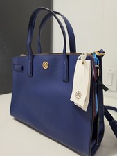 Tory Burch Perry Triple Compartment Leather Tote Blue Crossbody MSRP 428