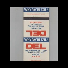 Matchbook Cover Chevrolet Dealer Dell Chevrolet - Geo Paoli, PA