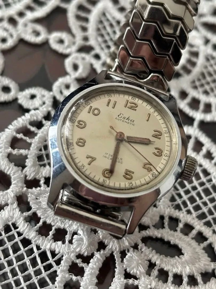 Reloj Automático Eska Plateado Acero Inoxidable Vintage Suizo 32mm Funcionando Foto 2 de 4