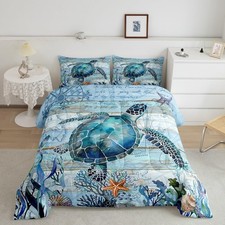 Cute Sea Turtle Comforter Set Full Size Ocean Creature Themed Comforter for B...