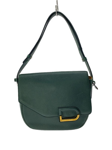 DELVAUX One Shoulder Bag Green Leather Gold Hardware Authentic W 8.3" H 8.3" JP
