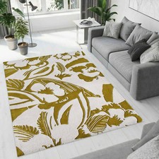 New Luxury Hand-Tufted Wool Area Rug: White Olive Floral, Living room