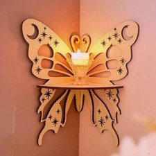 Floating Corner Shelf Wooden Wall Shelf for Small Plant Photo Speaker Butterfly