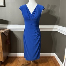 Ralph Lauren Cobalt Blue Cap-Sleeve Faux-Wrap Midi Dress