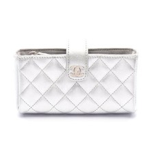 Chanel Matelasse Leather Pouch Women Silver One Size