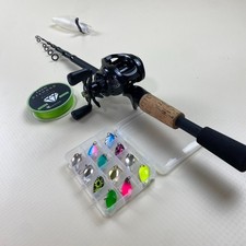 Baitcaster Teleskopruten Set 2,10 m Baitcast Rolle Links 12 Spoons 3,5 g mit Box