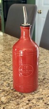 Emile Henry Ceramic Oil Bottle Dispenser 9" Tall - Burgundy-Red W/ Pour Spout