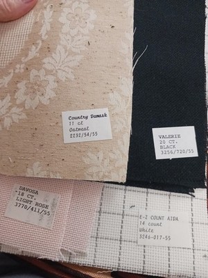 Lot 4 Aida Cross Stitch Pieces Valerie-Davosa-Damask Circle -marked White Aida