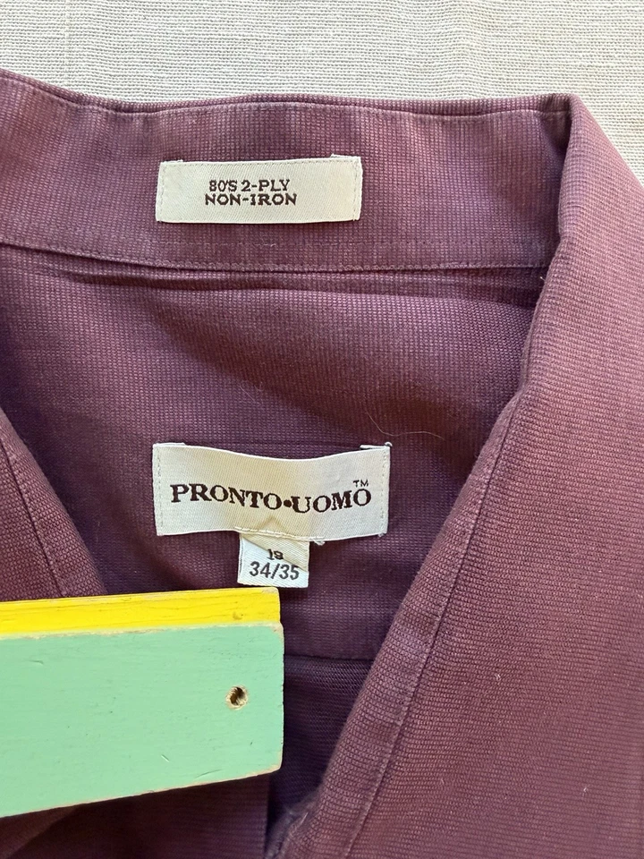 Camisa de vestir pronto uomo talla 19 34/35 manga larga púrpura 100% algodón Foto 3 de 4