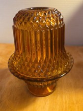 Vtg Indiana Glass Diamond Point Amber Fairy Lamp