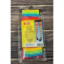 Clown Over The Knee Socks Costume Womens Rainbow Striped One Size Halloween