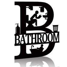 Metal Bathroom Signs Wall Decor, 12x14 Inch Black Bathroom Wall Art, Farmhous...