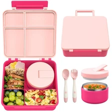 Bento Lunch Box with 8oz Soup Thermo, Leak-Proof Lunch Containers with 4 Comp...