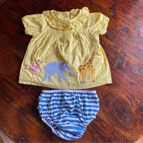 Baby Boden top and bloomers 6-12 months elephant flamingo giraffe appliqué