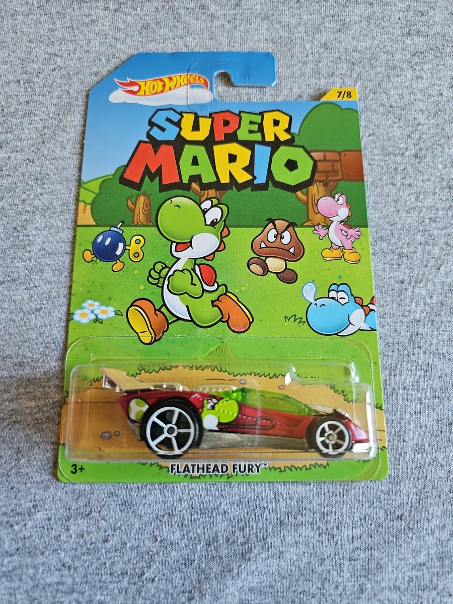 2016 Hot Wheels Super Mario FLATHEAD FURY Red 7/8 GREAT CARD Yoshi