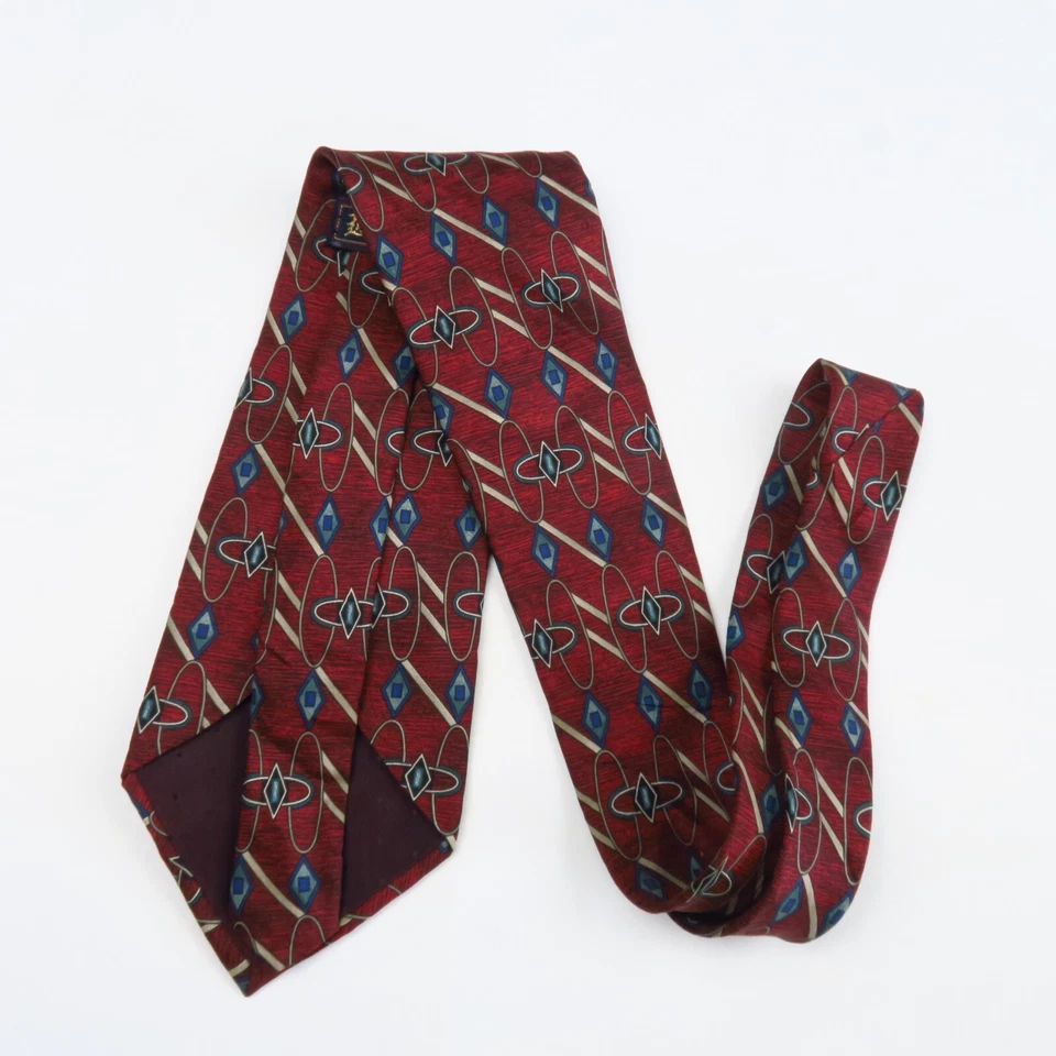 Barrington Mens Neck Tie Red Blue Abstract Geometric Print Silk USA Made 58x4 - Image 4 of 4