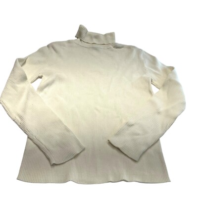 Reference Point Long Sleeve Turtleneck Sweater Ribbed Ivory Cream Women's Sz L