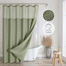 3-in-1 Waffle Weave Shower Curtain Set with Hooks  PEVA Liner Heavy Waterpro...