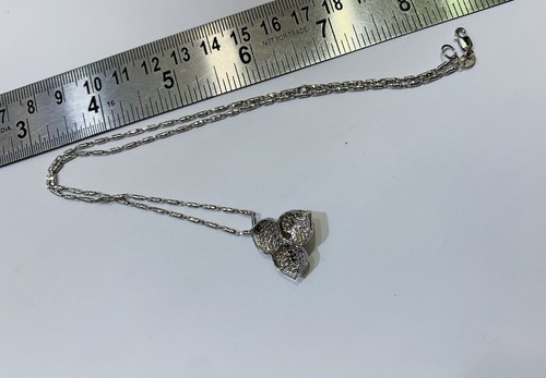 18K Solid White Gold Flower Romduol Diamond 17K Pendant & link Chain Necklace - Picture 9 of 10