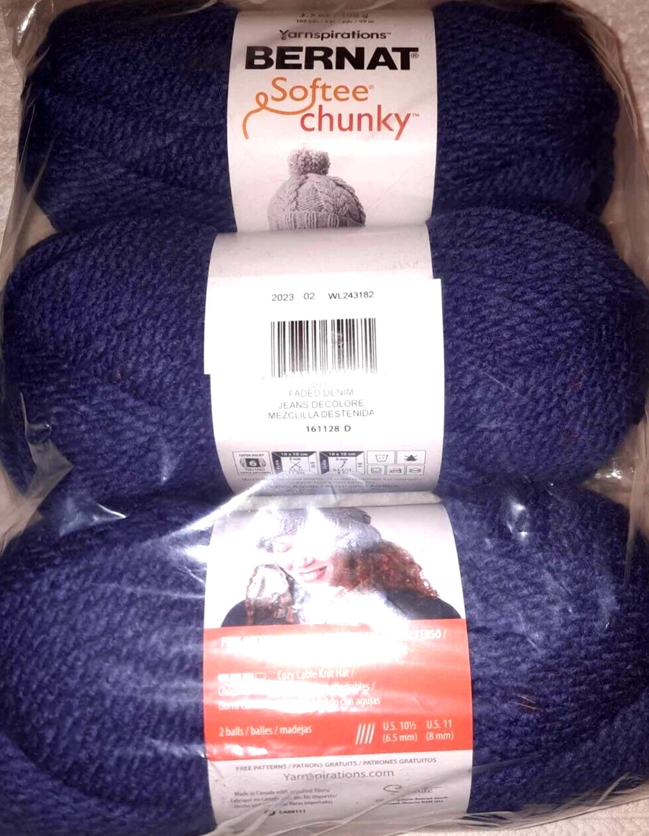 Bernat Softee Chunky Yarn Lot of 3 Skeins FADED DENIM 6 Super Bulky