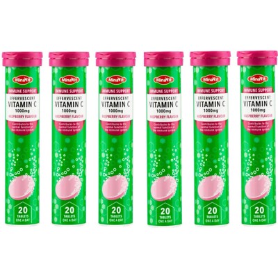 120 Minavit Brausetabletten Vitamin C 1000mg Himbeere einmal täglich (6 x 20 Tabletten)