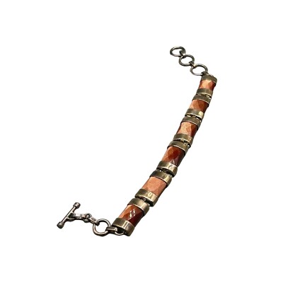 Goldstone Bracelet Sterling Silver 925 Semi Rigid Link Bracelet 8.5'' Long