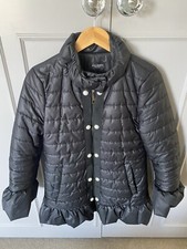 James Lakeland Black Puffer Jacket With Ruffle And Pearl Detailing Size 10
