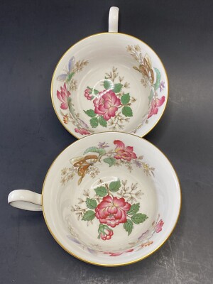 2 Wedgwood Bone China England Charnwood Tea Cups ONLY Floral Butterflies Gold